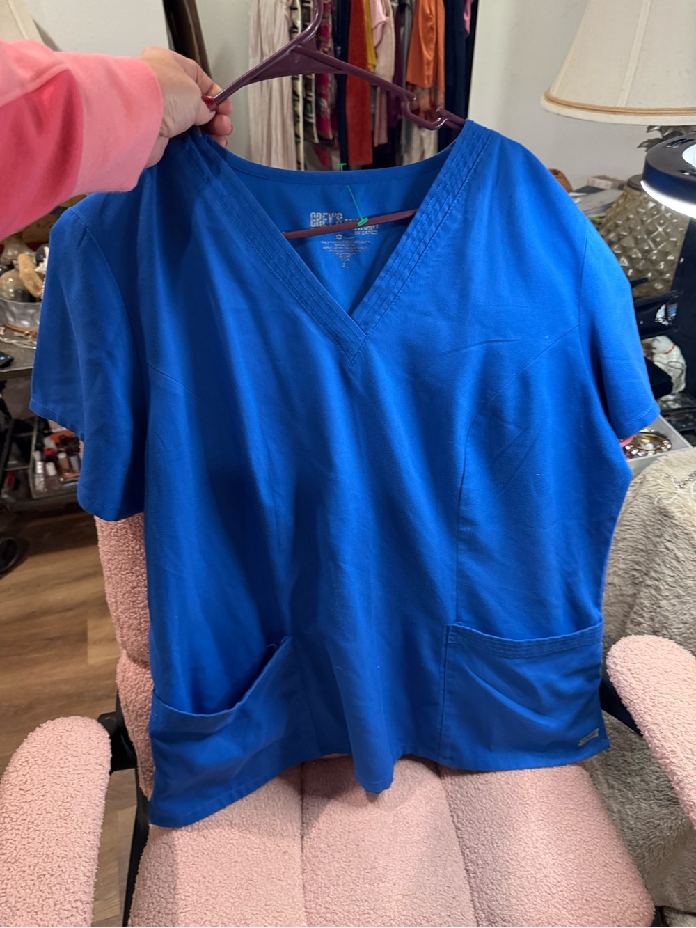 Grey's Anatomy Royal Blue V-Neck Short Sleeve Scrub Top lot of 2
